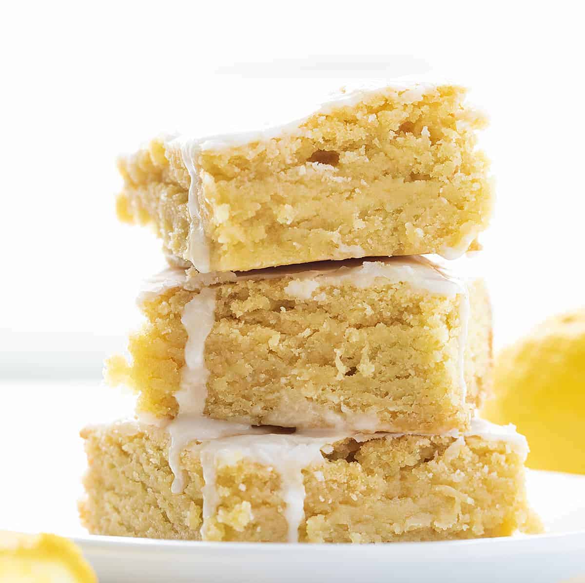 Stack of Lemon Brownies on Plate
