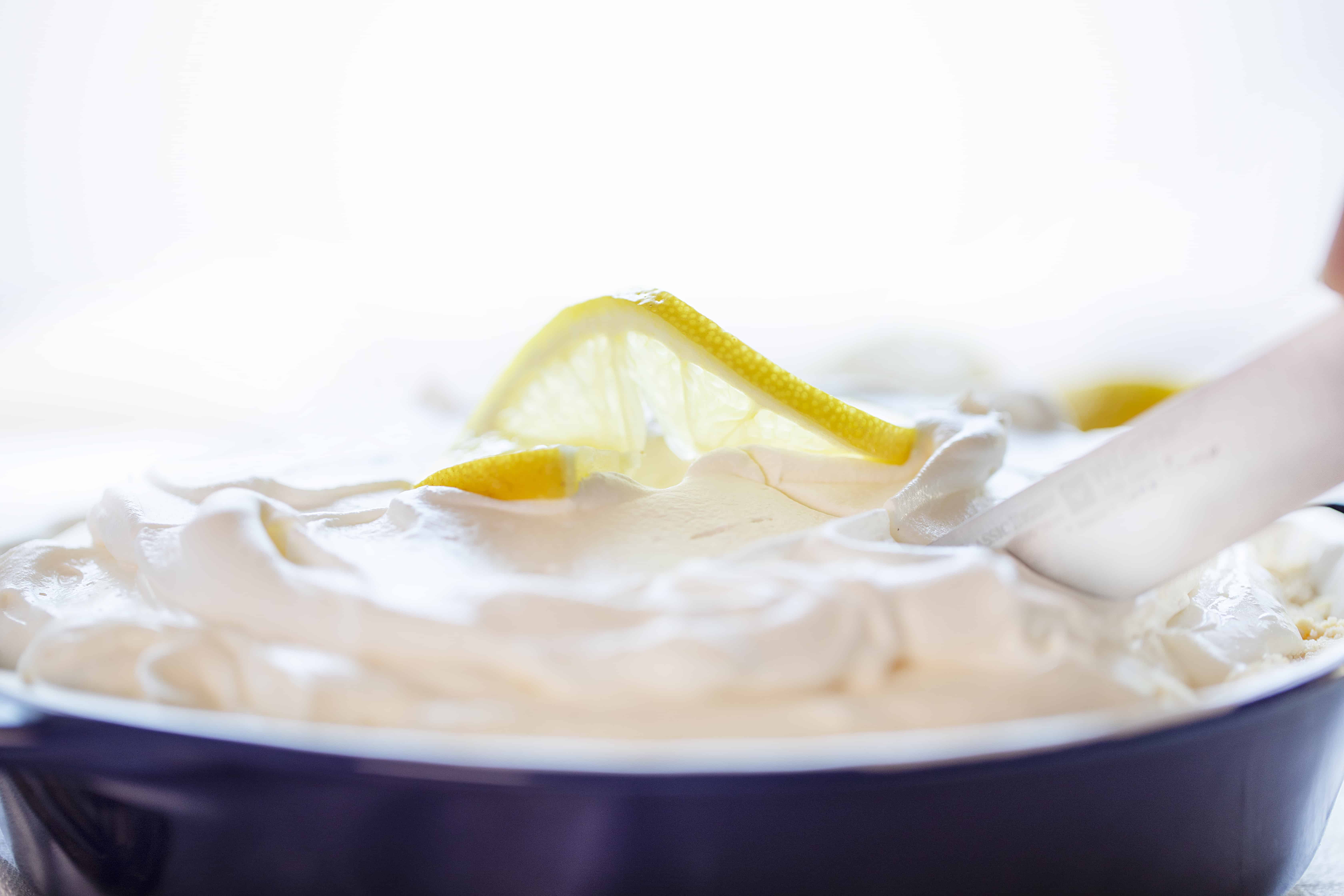 Whipped Topping on Lemon Cheesecake Cream Pie