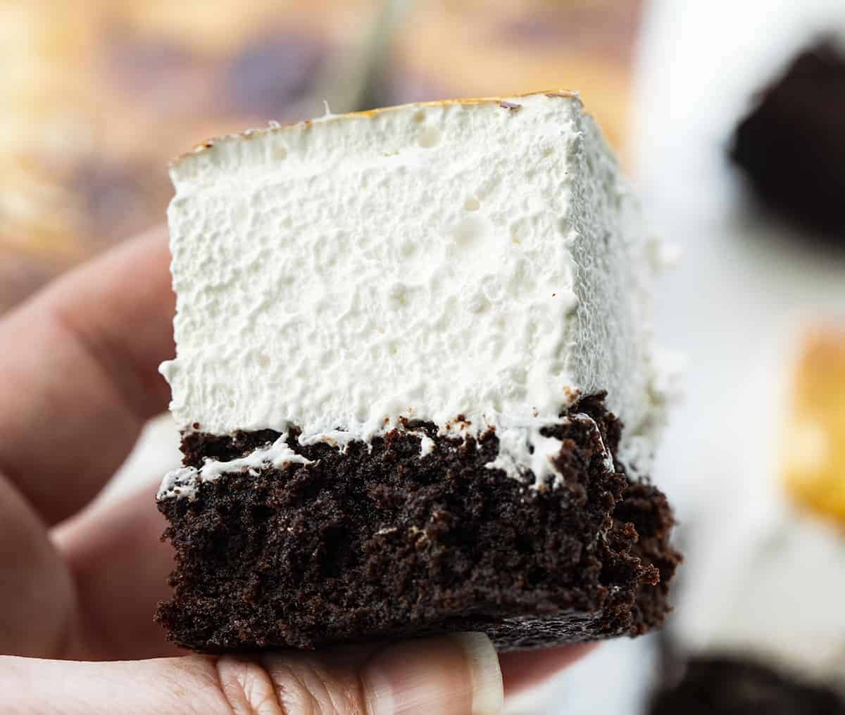 Hand Holding Toasted Marshmallow Brownie